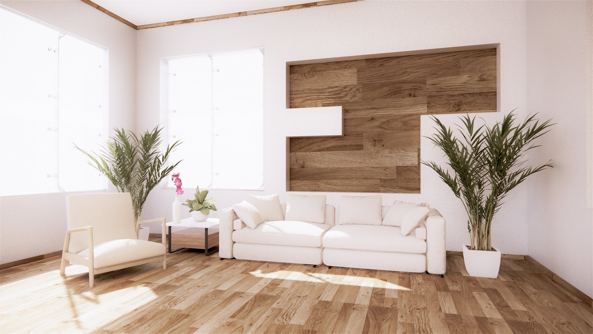 Living Room Interior with Wooden Floor